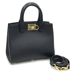 Salvatore Ferragamo Gancini Studio Handbag Black Leather Bag Crossbody